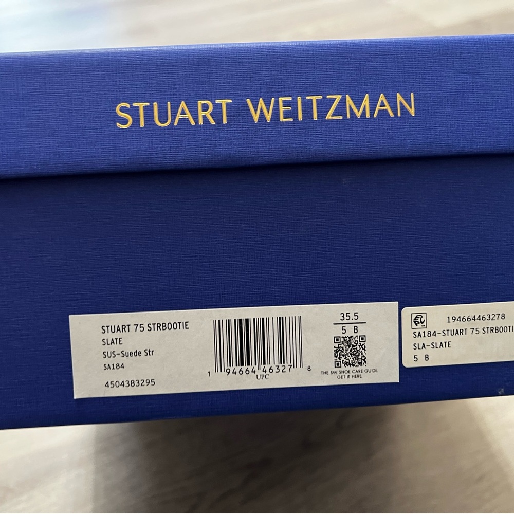 Stuart Weitzman - Stuart 85 Stretch Suede Ankle Boots, Slate Gray - Size 5B - Picture 8 of 8